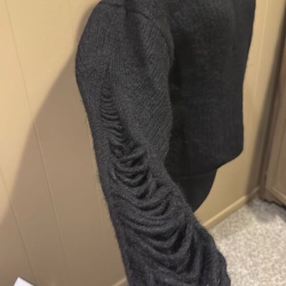 IRO black chunky knit ladder/shredded sleeve wool/alpaca/polyamide blend sweater - Picture 6 of 8